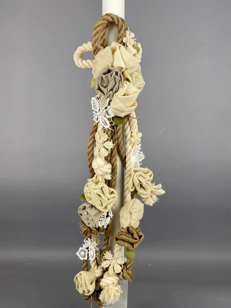 Thick Cord with Ivory Flowers and Pearls Baptismal Candle GC202213