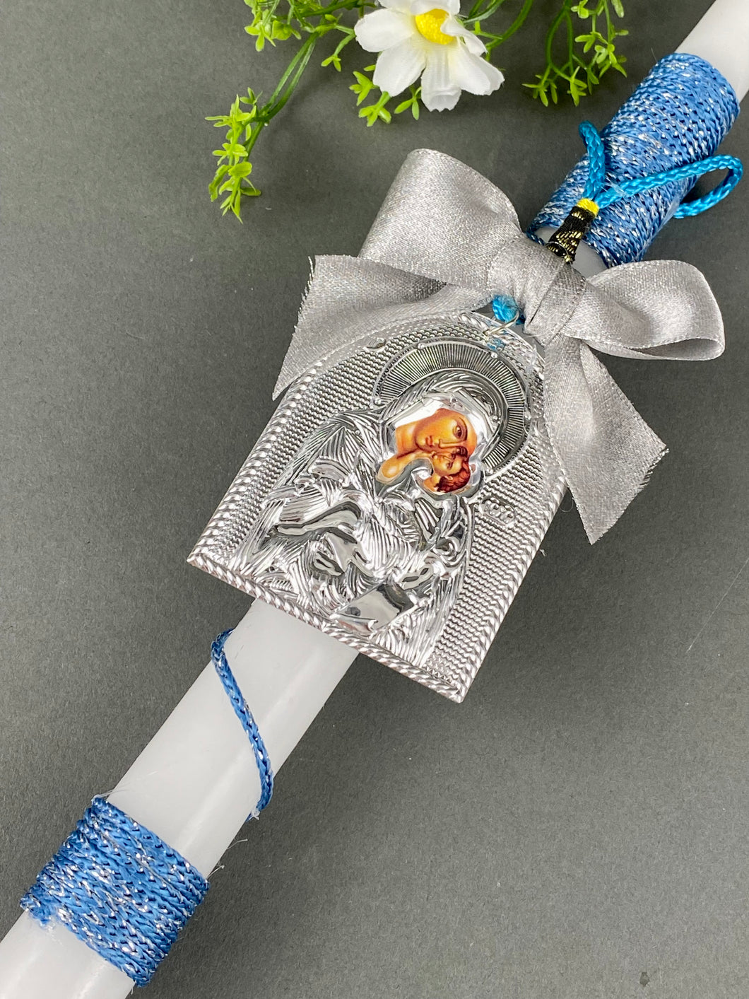 Corded Easter Candle with Hanging Panagia Icon EC2023433