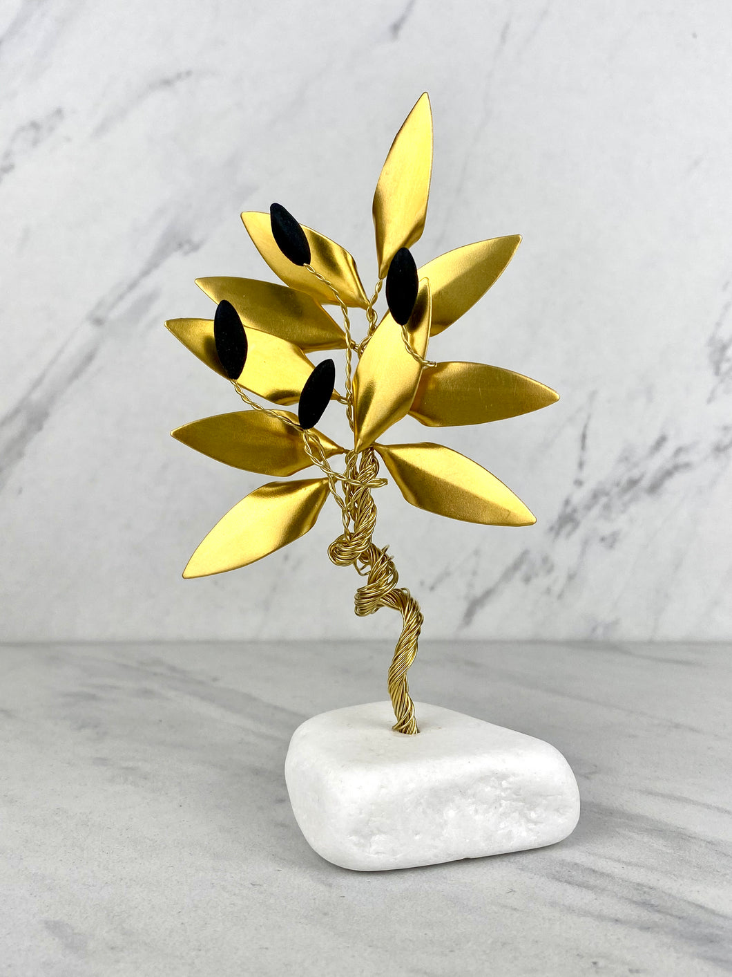 Hand Made Bronze Olive Tree with Gold Leaves and Olives on Marble Base T01043