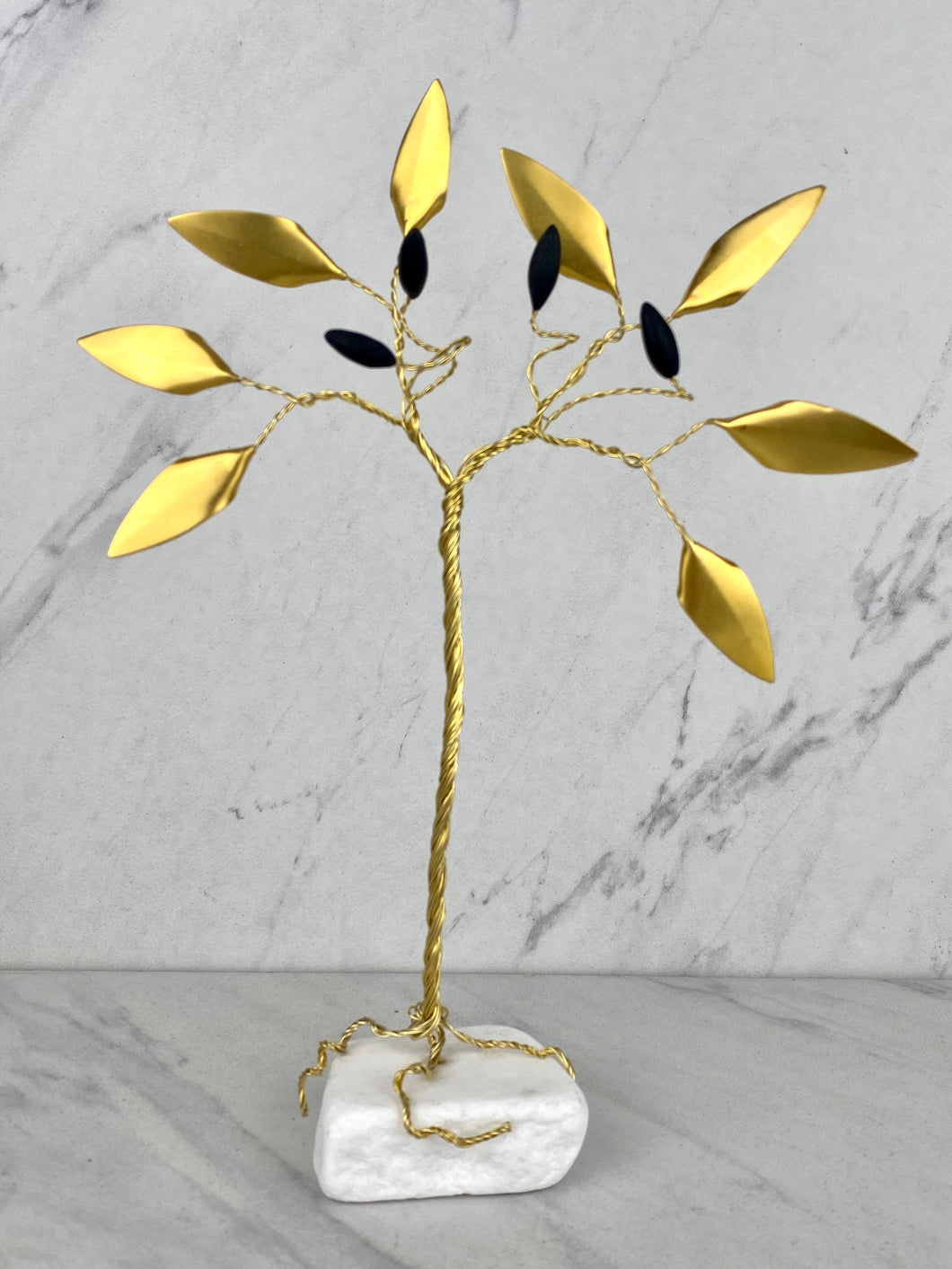 Hand Made Bronze Olive Tree with Gold Leaves and Olives on Marble Base T01033
