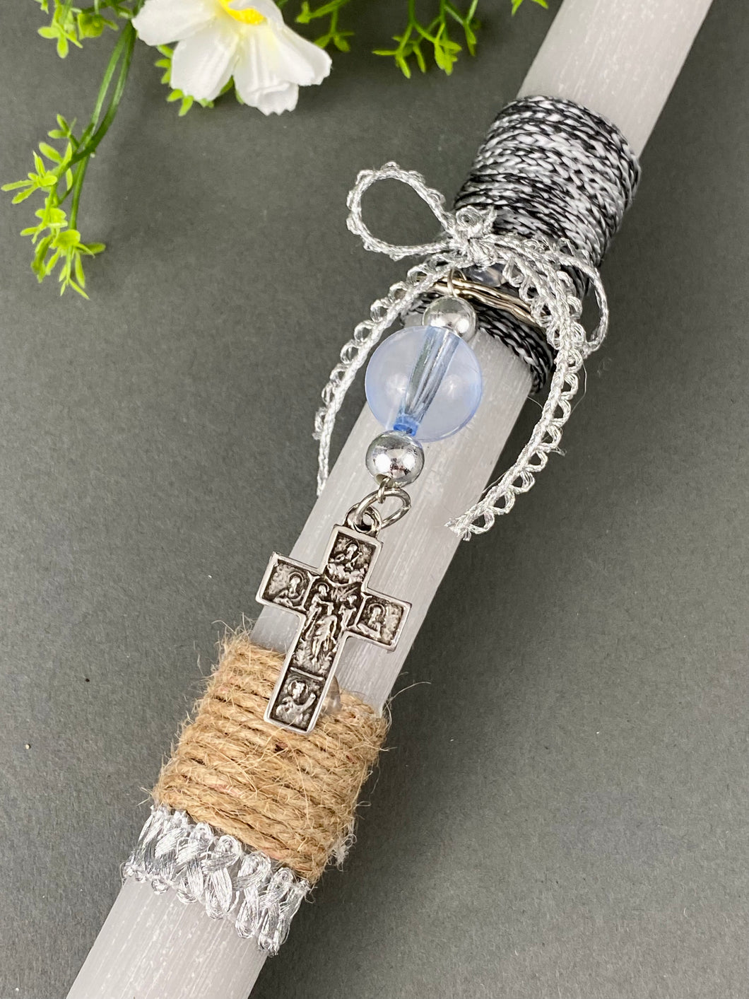 Grey Easter Candle with Cross Keychain EC2023400