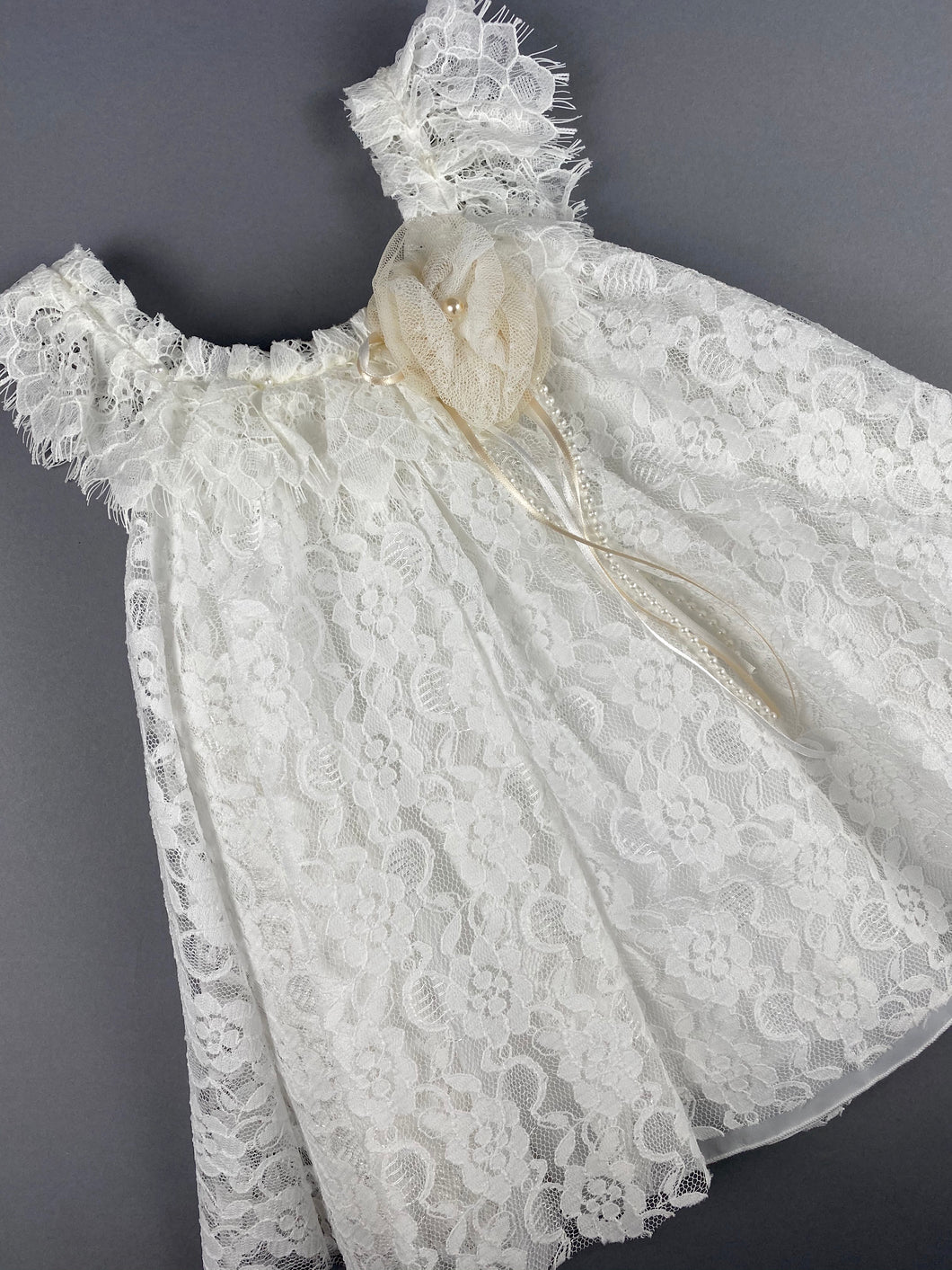 Dress  39 Girls Baptismal Christening Sleeveless  3pc French Lace Dress, matching Bolero and Hat. Made in Greece exclusively for Rosies Collections.