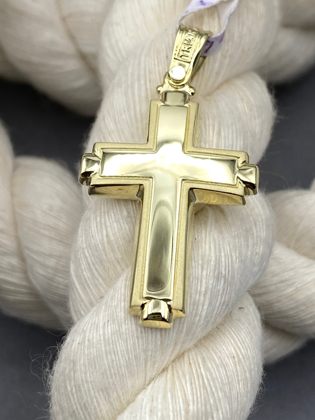 Triantos 14k Yellow  Gold Cross Polished  and Brushed 3.45g 222533