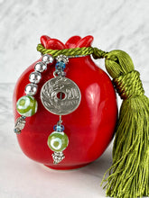 Load image into Gallery viewer, Med Pomegranate with 20 Lepta coin, Murano glass beads with tassel
