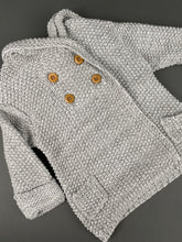Load image into Gallery viewer, Grey Knitted Sweater with Hoodie and Wooden Buttons 100% Cotton KS2
