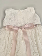 Load image into Gallery viewer, Dress 5 Girls Christening Baptismal Lace Dress with Pearls,  Rhinestone Belt and Matching Hat

