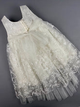 Load image into Gallery viewer, Dress 28 Girls Baptismal Christening Sleeveless  3pc French Lace Layered  Dress with long French Lace trail, matching Bolero and Hat. Made in Greece exclusively for Rosies Collections.
