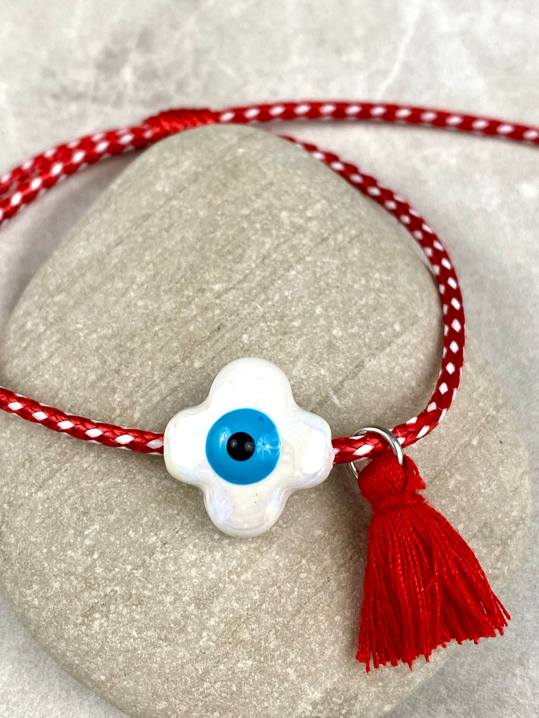Adjustable Ceramic Evil Eye Bracelet with Tassel