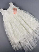 Load image into Gallery viewer, Dress 28 Girls Baptismal Christening Sleeveless  3pc French Lace Layered  Dress with long French Lace trail, matching Bolero and Hat. Made in Greece exclusively for Rosies Collections.
