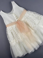 Load image into Gallery viewer, Dress 25 Girls Baptismal Christening Sleeveless  3pc Dress with Lace, matching Bolero and Hat. Made in Greece exclusively for Rosies Collections.
