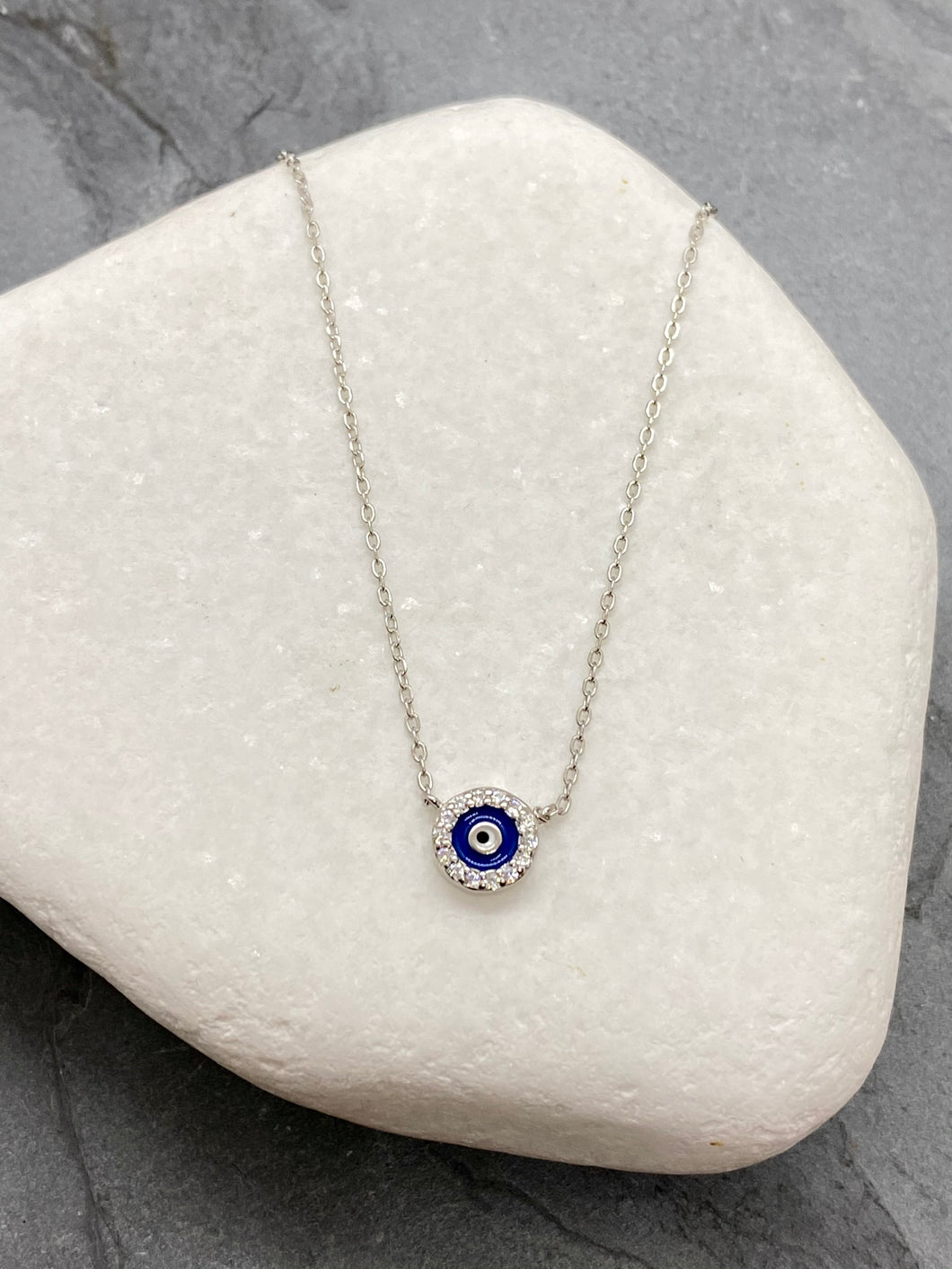 925” Sterling Silver Evil Eye Mati Necklace with Rhinestone SN14