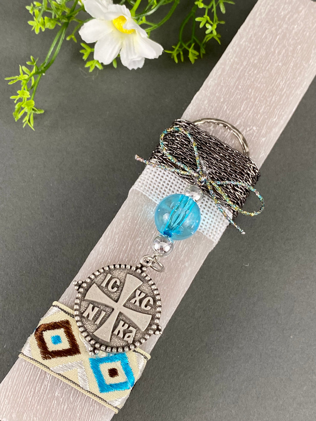 Rectangular Easter Candle with Hanging Metal Konstantinato Keychain EC2023410