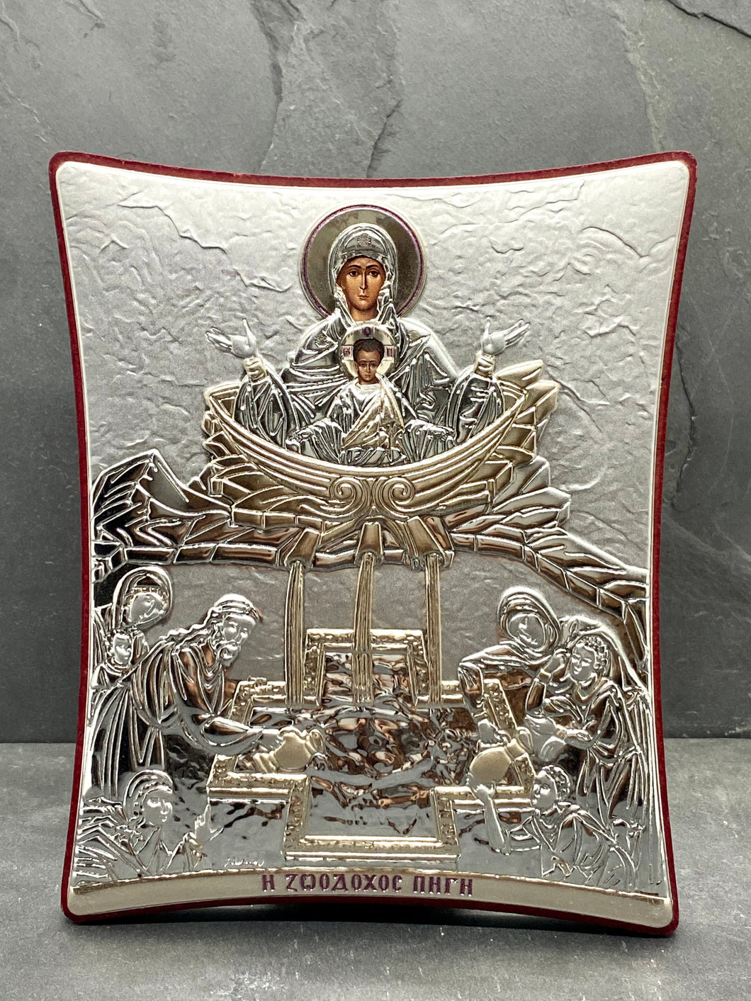 An original copy of Byzantine Holy Icon Fountain of Life made with 925* Silver on Cherry Wood SI27