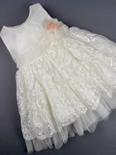Load image into Gallery viewer, Dress 21 Girls Baptismal Christening Sleeveless  3pc Lace Embroidered Dress, with matching Bolero and Hat. Made in Greece exclusively for Rosies Collections.
