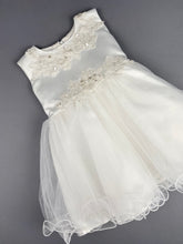 Load image into Gallery viewer, Girls Christening Baptismal Embroidered 3pc Dress 44 with Pearls, Embroidered Cape and Hat
