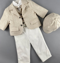Load image into Gallery viewer, Rosies Collections 7pc full suit, Dress shirt with cuff sleeves, Bow Tie, Pants, Blazer, Vest,  Belt or Suspenders &amp; Hat. Made in Greece exclusively for Rosies Collections S202337
