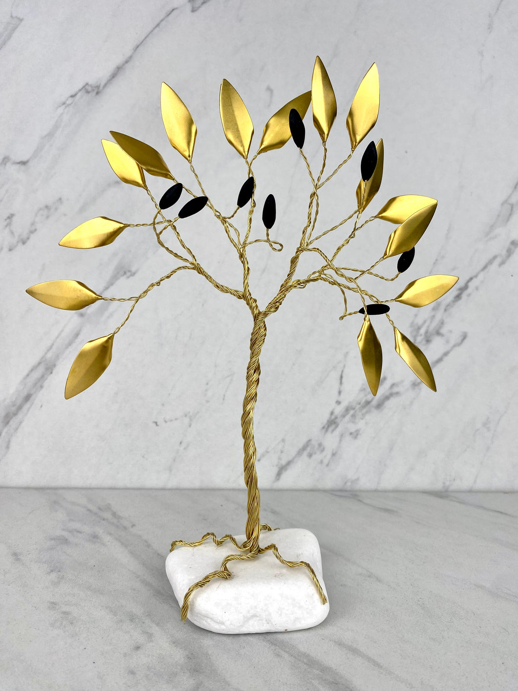 Hand Made Bronze Olive Tree with Gold Leaves and Olives on Marble Base T01034