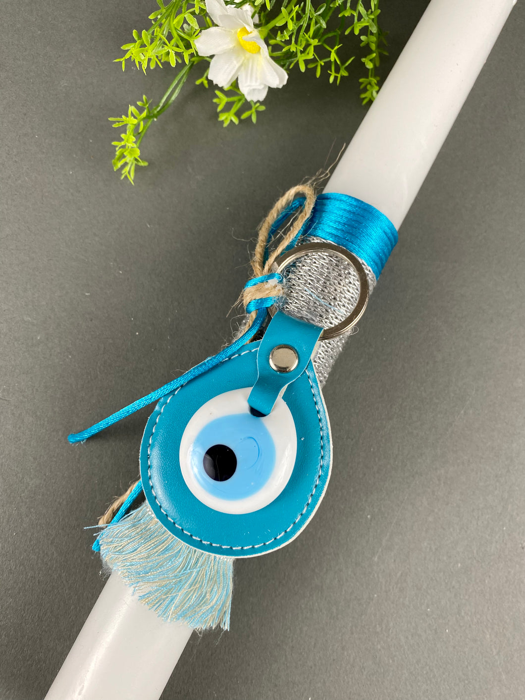 Round 11” Easter Candle with Mati Leather Keychain EC202250