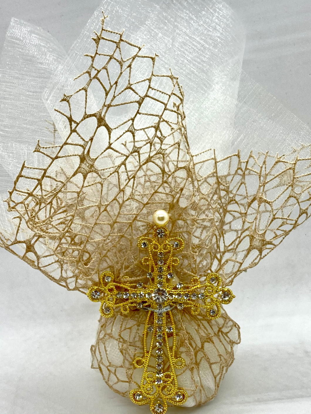 Large Gold Rhinestone Cross Boubouniere