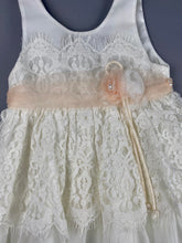 Load image into Gallery viewer, Dress 25 Girls Baptismal Christening Sleeveless  3pc Dress with Lace, matching Bolero and Hat. Made in Greece exclusively for Rosies Collections.
