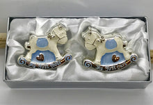 Load image into Gallery viewer, Baby My First Curl, My First Tooth Blue Rocking Horse
