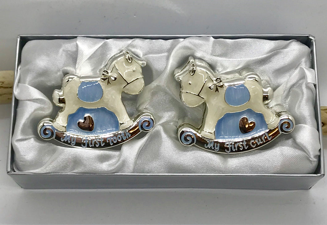 Baby My First Curl, My First Tooth Blue Rocking Horse
