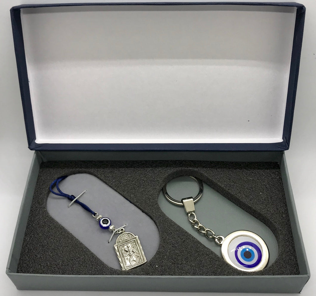 Gift Box Set 5 Mati Evil Eye Keychain with Xristoforis Hanging Pendant