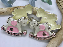 Load image into Gallery viewer, Baby My First Curl, My First Tooth Pink Rocking Horse
