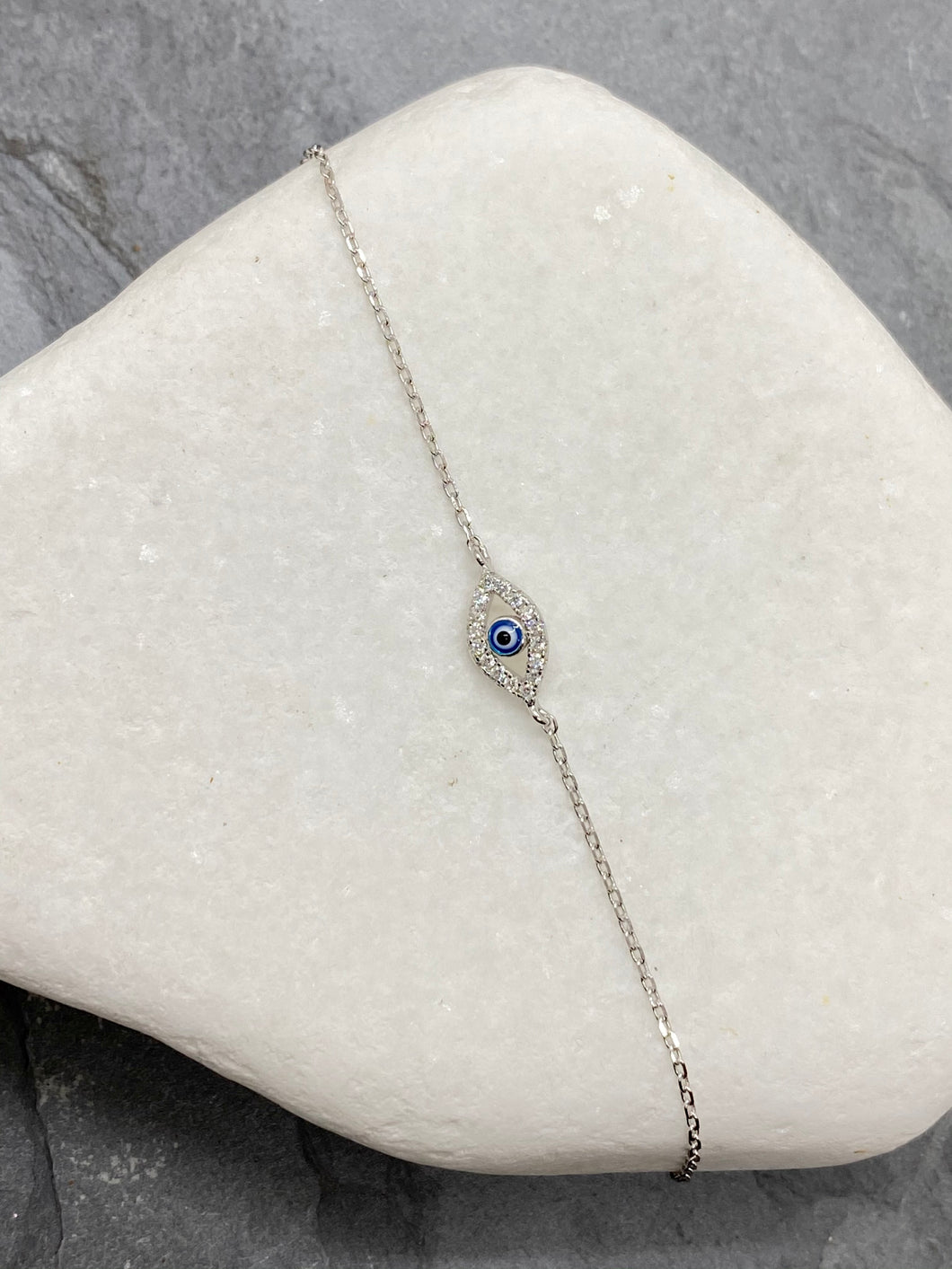925” Sterling Silver Evil Eye Mati with Rhinestones Bracelet SB5