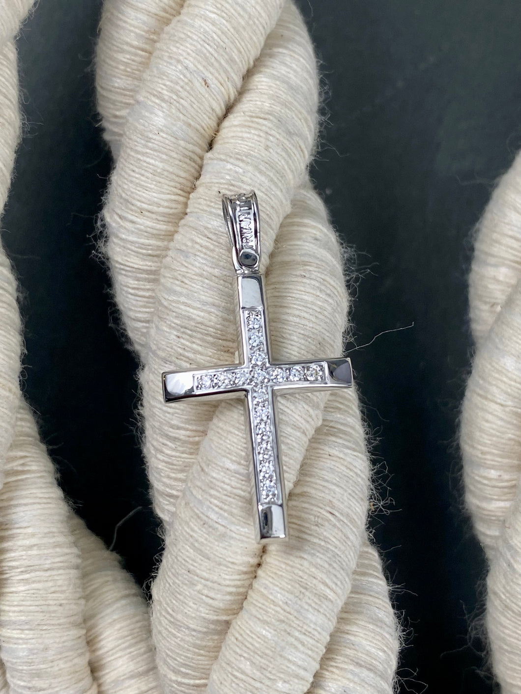 Triantos 14k White Gold Cross with Precious Stones 222772