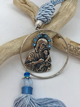 Load image into Gallery viewer, Gouri 25 Baby Blue Rope,  Large Hanging Panagia with Rhinestones and Large Tassel
