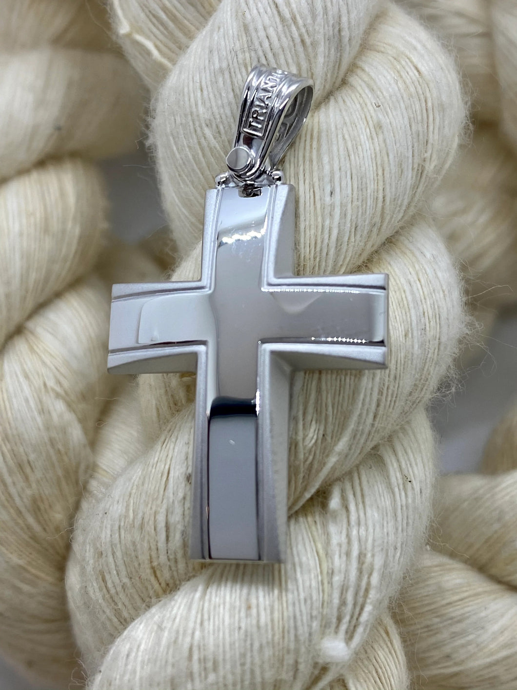Triantos 14k White Gold Cross Brushed and Polished 222418