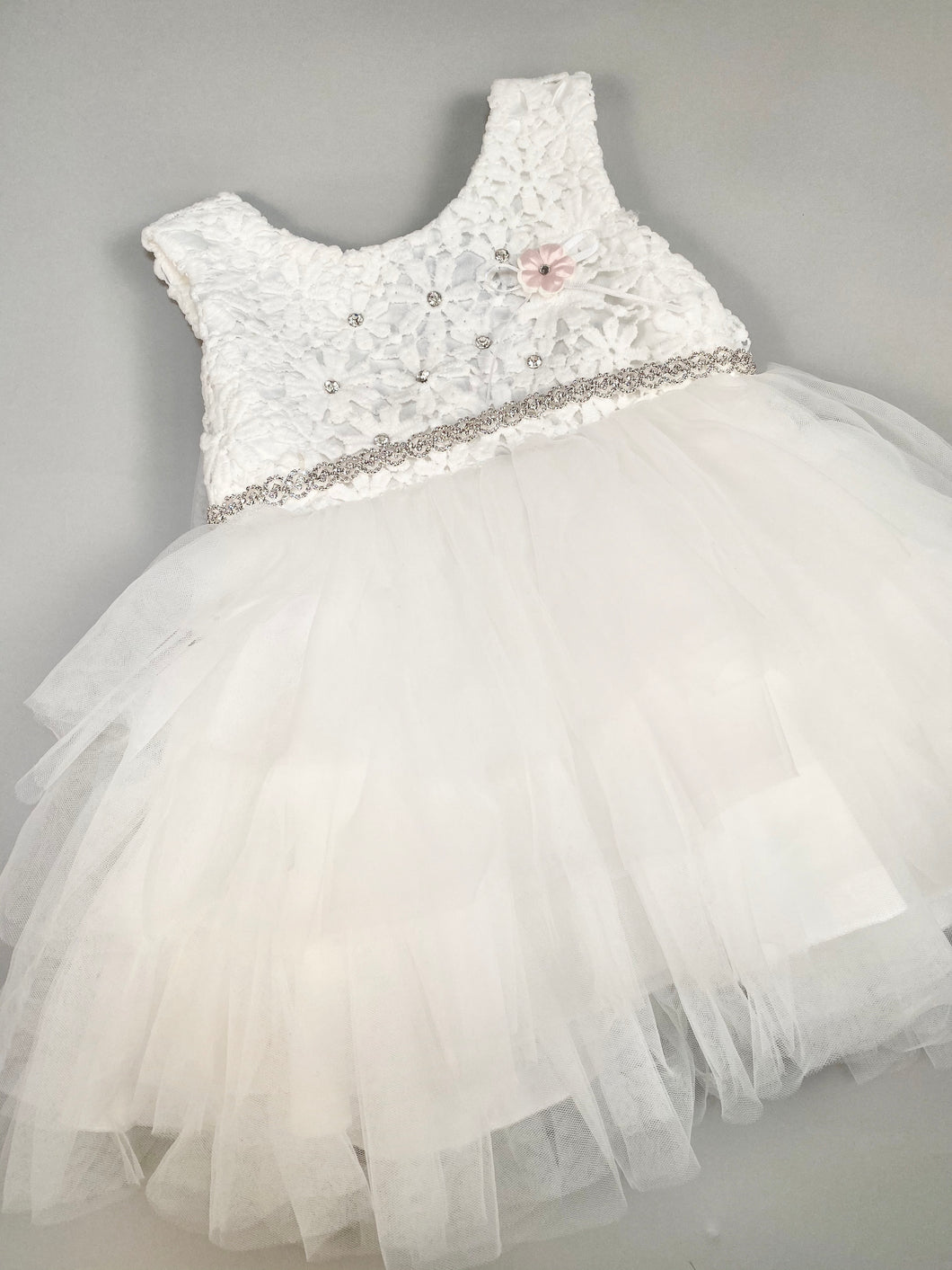 Dress 5 Girls Christening Baptismal Layered Dress with Rhinestone Accents and Belt