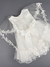 Load image into Gallery viewer, Girls Christening Baptismal Embroidered 3pc Dress 44 with Pearls, Embroidered Cape and Hat
