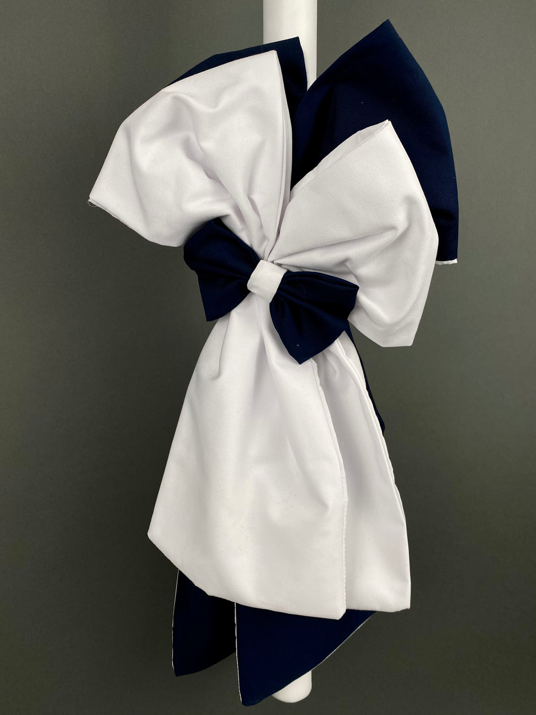 Double Bow White and Navy Blue 32” Baptismal Candle BC202372