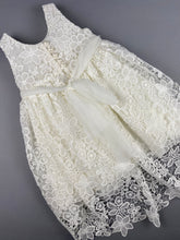 Load image into Gallery viewer, Dress 43 Girls Baptismal Christening Sleeveless  3pc French Lace Dress with trail, matching Bolero and Hat. Made in Greece exclusively for Rosies Collections.
