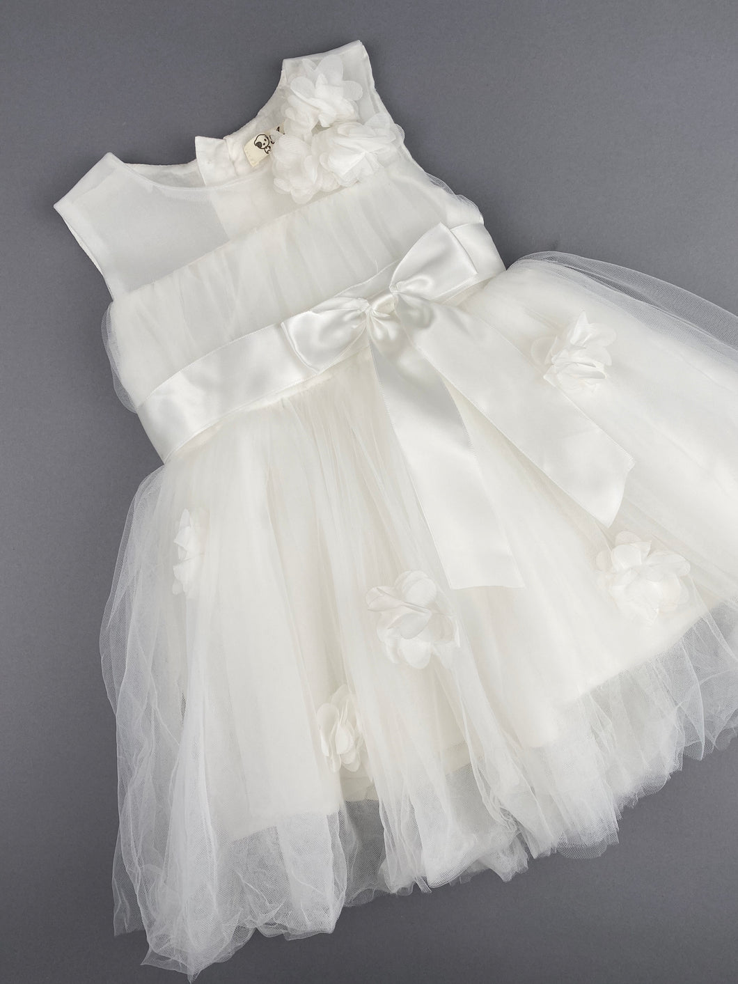 Girls Christening Baptismal Dress 48Tulle Top and Flowers