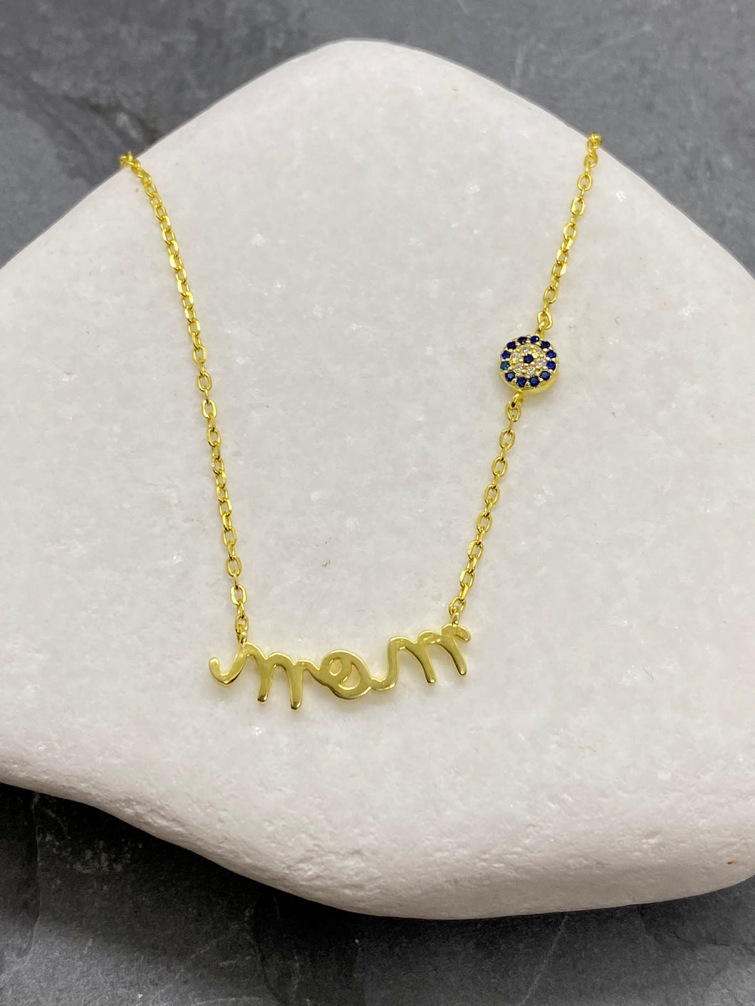 925” Sterling Gold Mom Necklace with Rhinestone Evil Eye Mati GN8