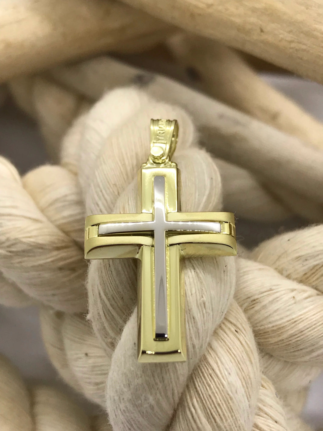 Triantos 14k 2 Tone White and Yellow Gold Polished Cross 222411