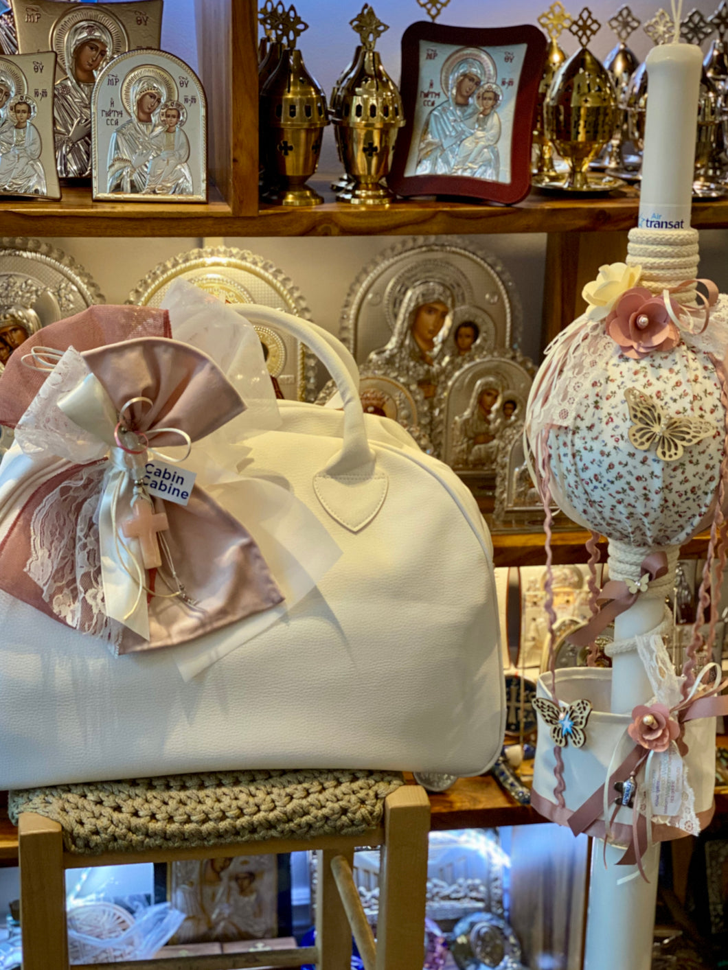 Baptism Package Dusty Rose Hot Air Balloon Theme with White Duffle Bag GBP2