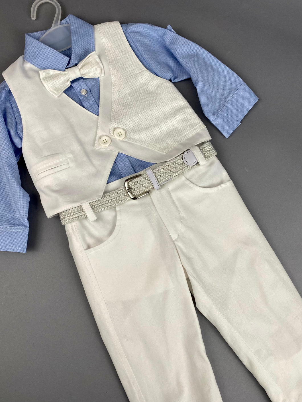 6pc Suit, Pants, Vest, Dress Shirt, Bow Tie, Belt  and Fedora made in Greece,  exclusively for Rosies Collections. S202331