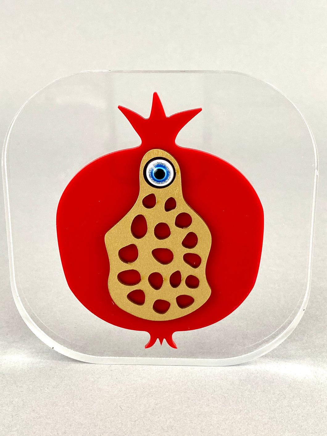 Large Freestanding Clear Acrylic with Pomegranate Evil Eye Mati