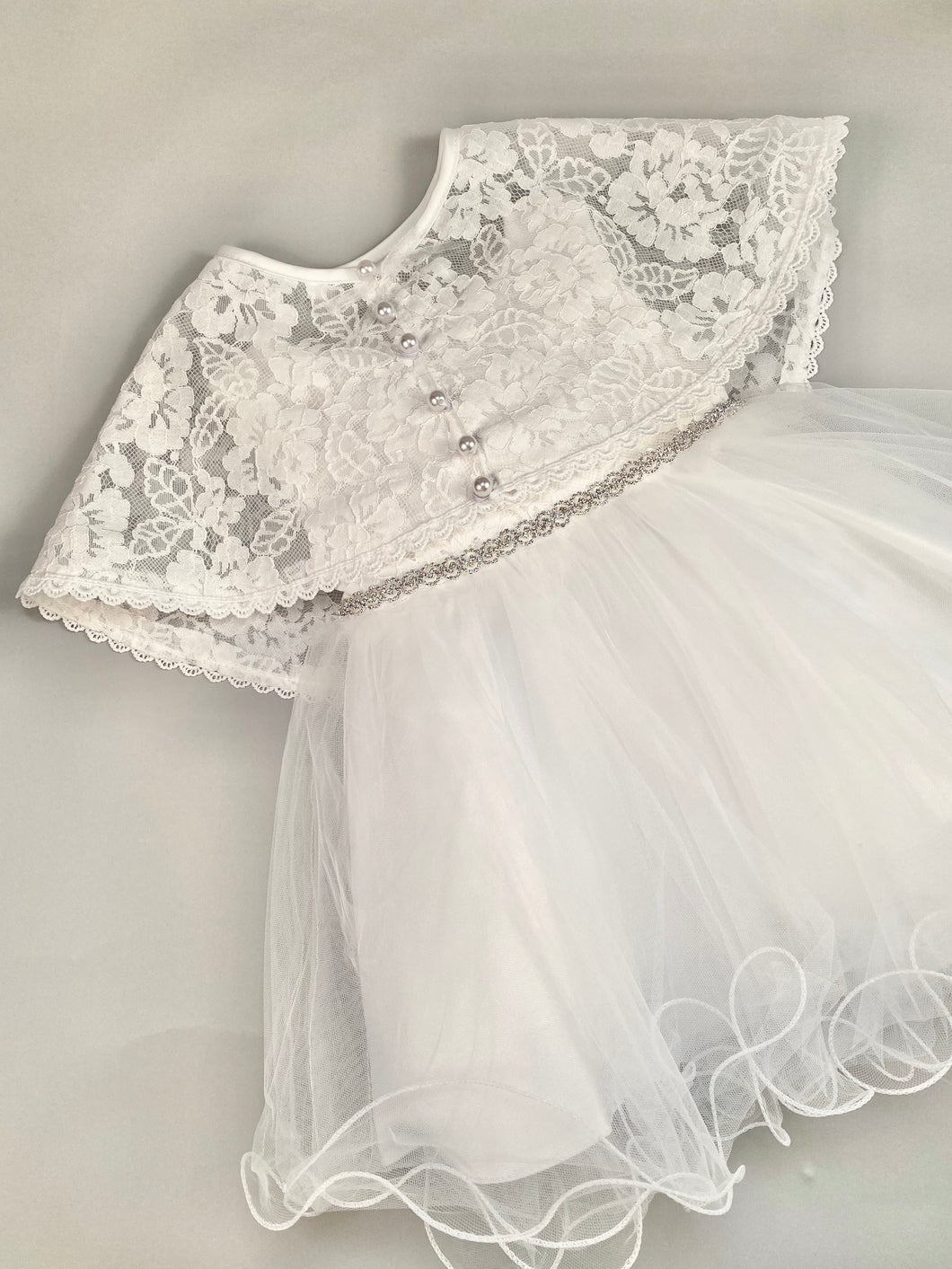 Dress 8 Girls Christening Baptismal Embroidered Dress with Matching Cape and Rhinestone Belt