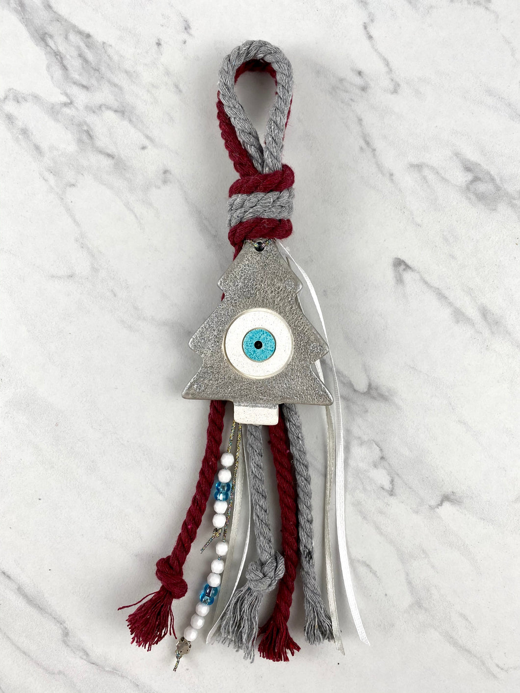 Ceramic Mati Silver Christmass Tree Double Cord Gouri with Glass beads and charm