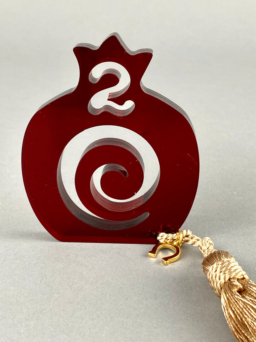 Large Freestanding Acrylic 2020 Pomegranate with Tassel and Horseshoe Charm