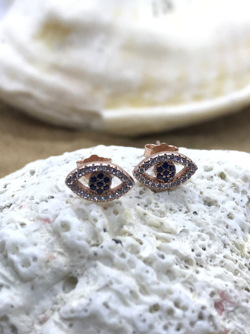 Evil Eye Mati Earrings Rose Gold 2