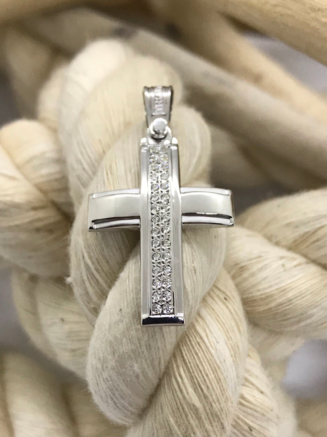 Triantos White Gold With Precious Stones Cross 2